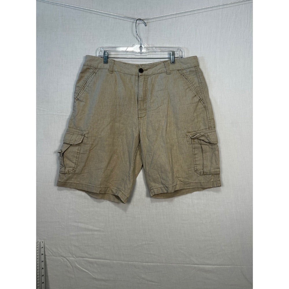 Paradise Collection Mens Khaki Linen Blend Cargo Shorts Tan Size 36 Utility